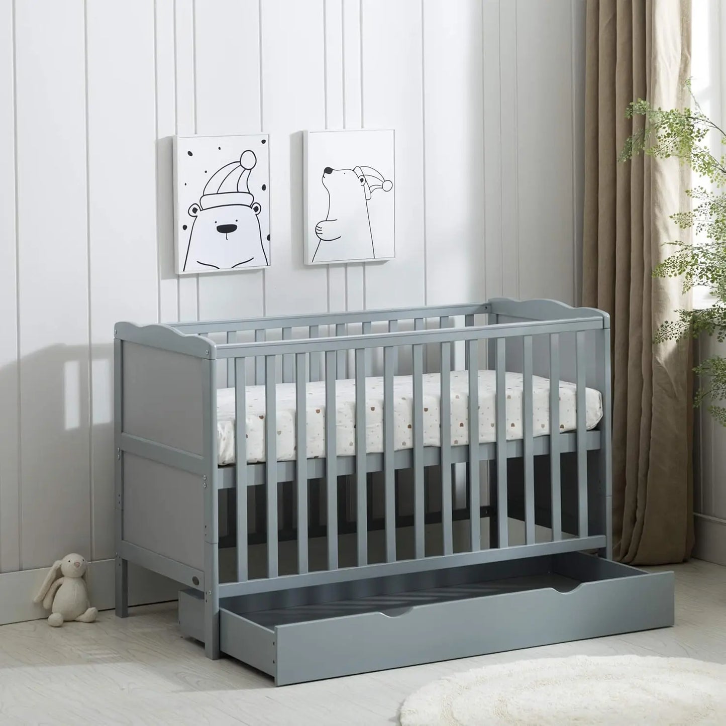 Bird_ Wooden Baby Cot Bed & Drawer