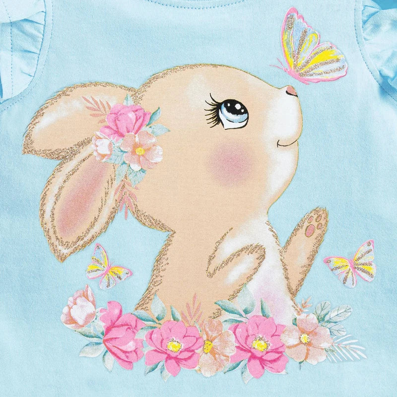 Little one_ Lovely Rabbit Summer Blue Short Sleeves T-shirt