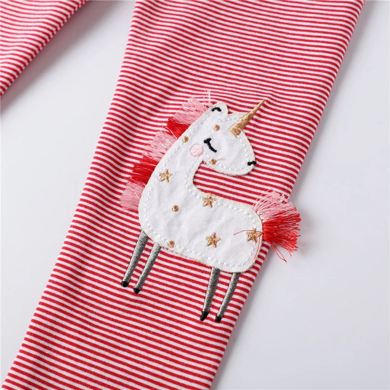 Bird_ New Girls Leggings Pants  Unicorns Embroidery Striped Children's Clothing Skinny