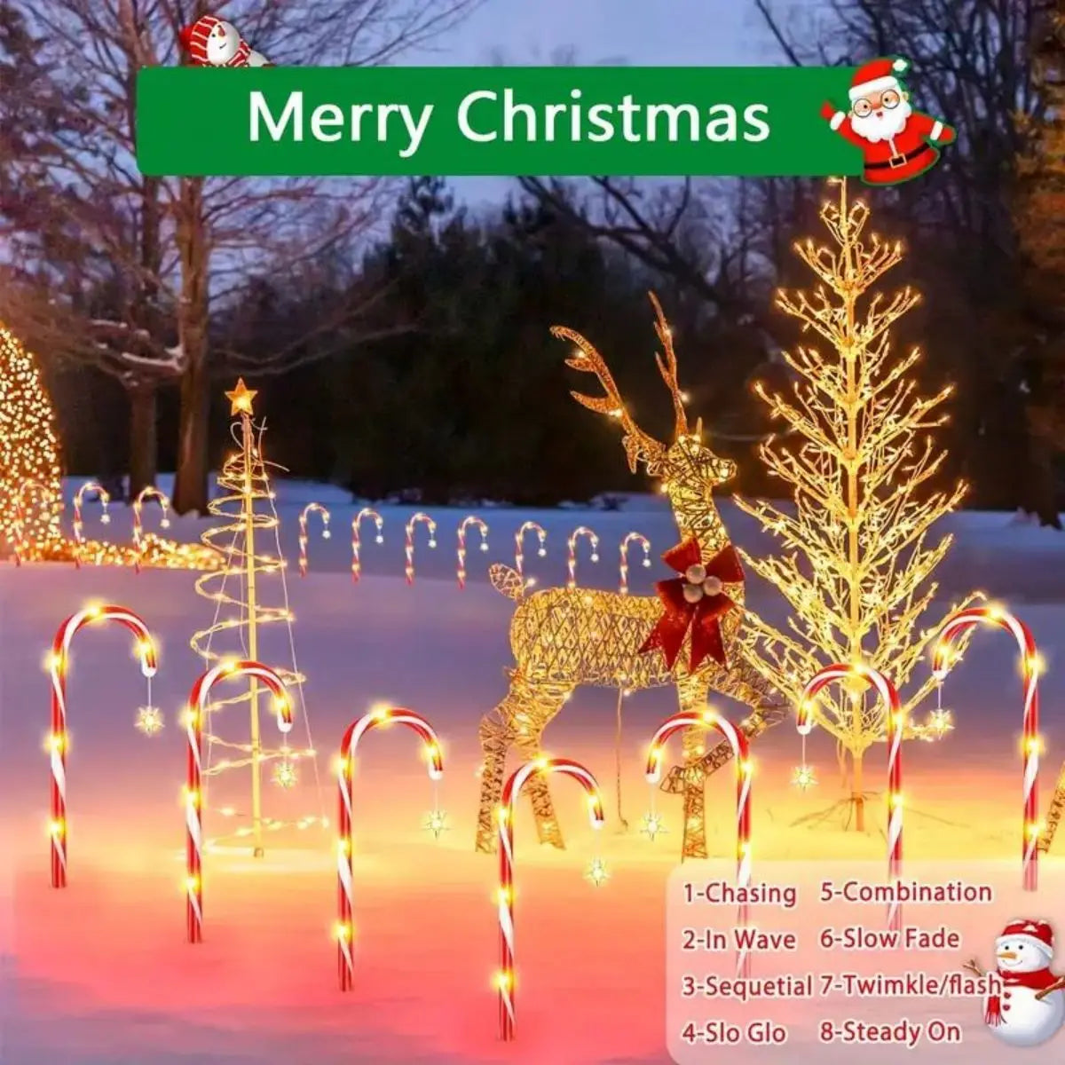 8pcs/set solar powered garden cane lights for christmas