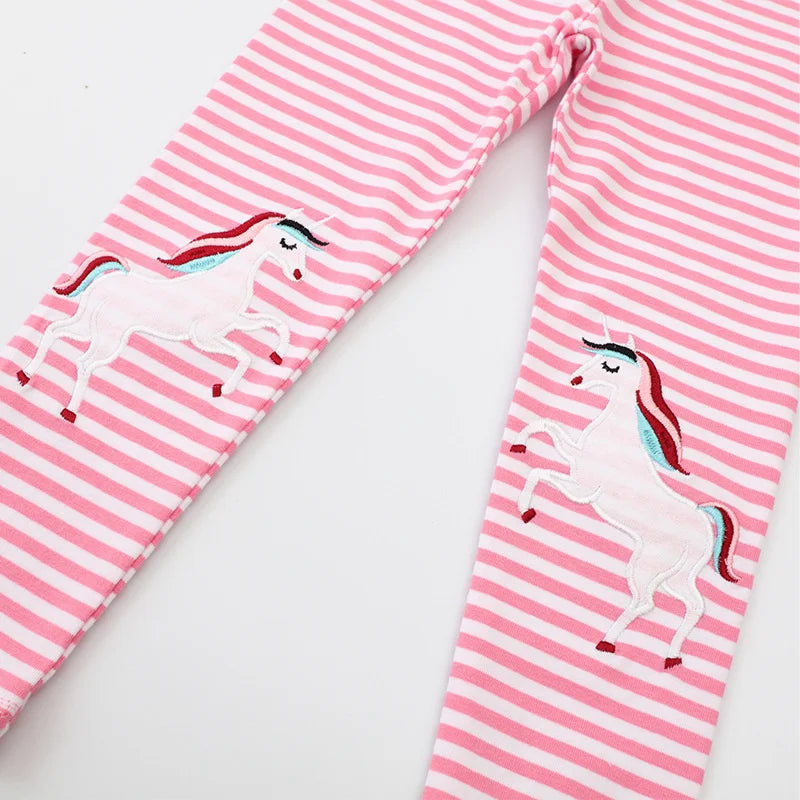 Bird_ New Girls Leggings Pants  Unicorns Embroidery Striped Children's Clothing Skinny