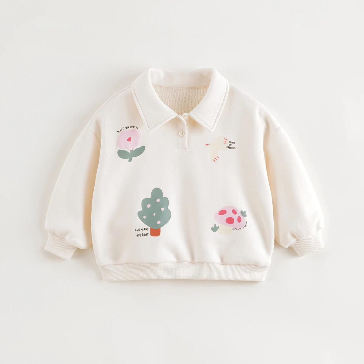 JOY_Girls Fashion and Fun Cartoon Polo Sweatshirt