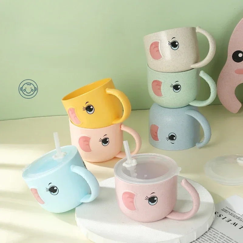 Bird_Baby Learning Water Cup Cartoon Elephant Shape Water Glass Leak-proof Baby Water Cup Bottle With Straws Children's Training Cup