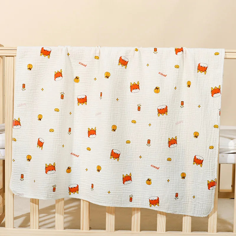 Joy_Cotton Muslin Cute Cartoon Printing Baby Swaddle Blanket