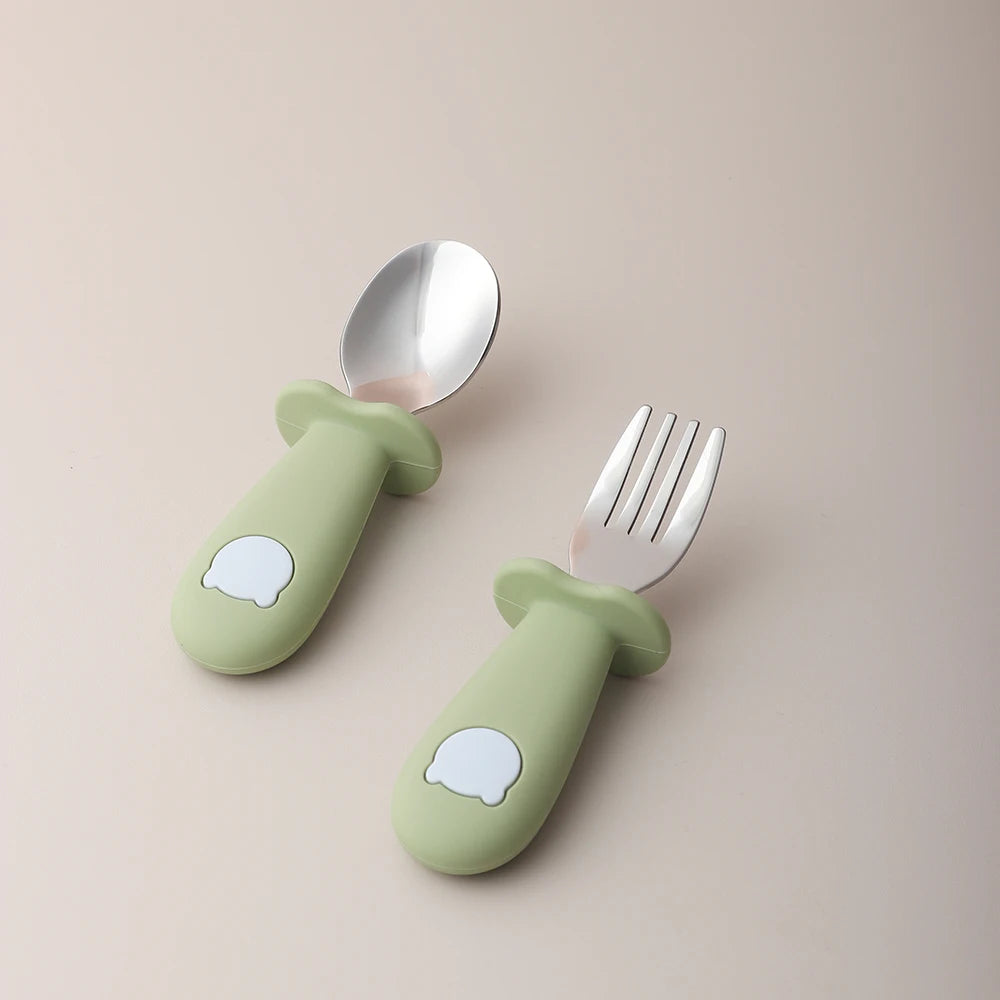Bird_Baby panda shape silicone spoon and fork stainless steel baby feeding spoon