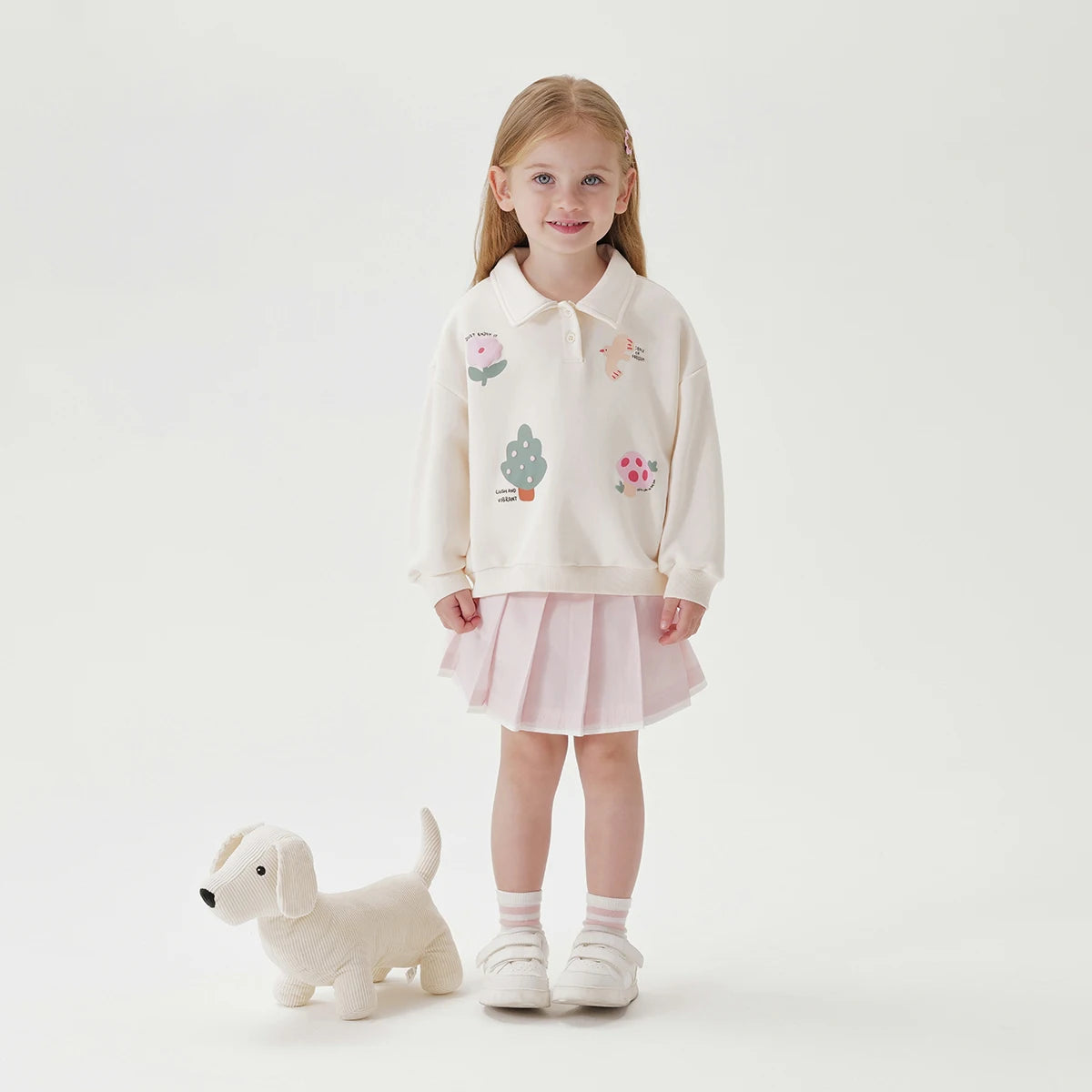 JOY_Girls Fashion and Fun Cartoon Polo Sweatshirt