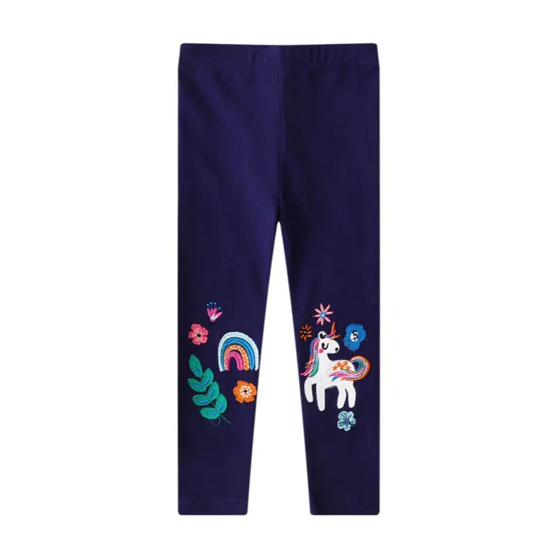 Bird_ New Girls Leggings Pants  Unicorns Embroidery Striped Children's Clothing Skinny
