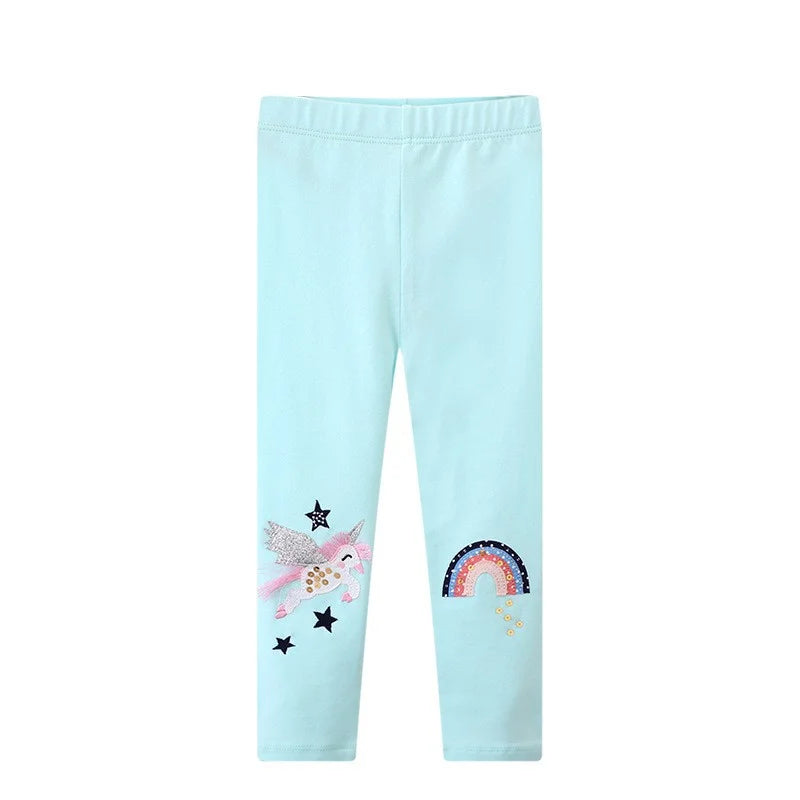 Bird_ New Girls Leggings Pants  Unicorns Embroidery Striped Children's Clothing Skinny