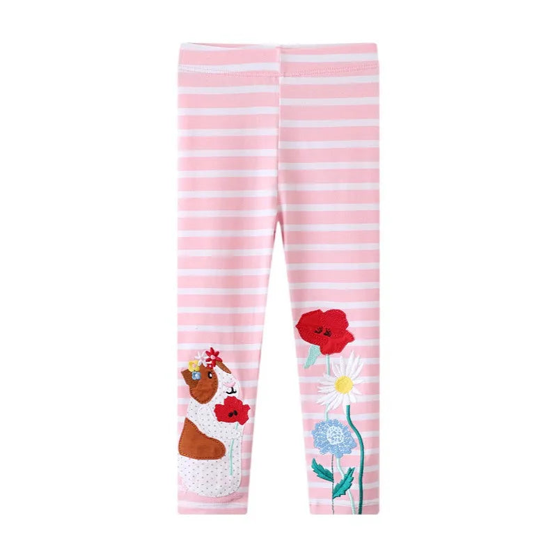 Bird_ New Girls Leggings Pants  Unicorns Embroidery Striped Children's Clothing Skinny