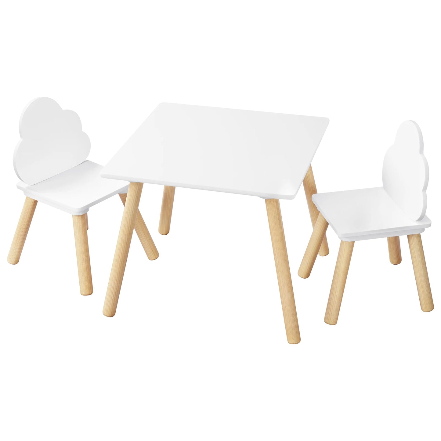Bird _Children's Table with 2 Chairs Cloud Backrest Solid Wood Legs for Toddlers