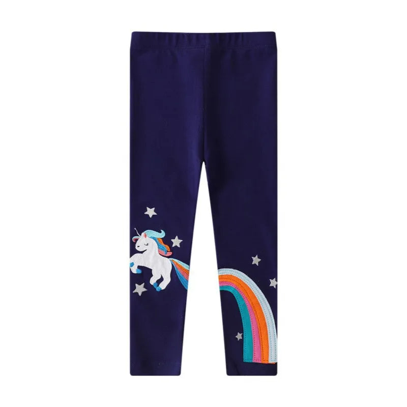 Bird_ New Girls Leggings Pants  Unicorns Embroidery Striped Children's Clothing Skinny
