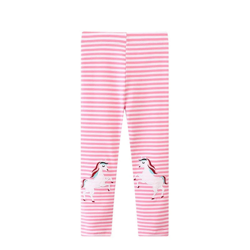 Bird_ New Girls Leggings Pants  Unicorns Embroidery Striped Children's Clothing Skinny