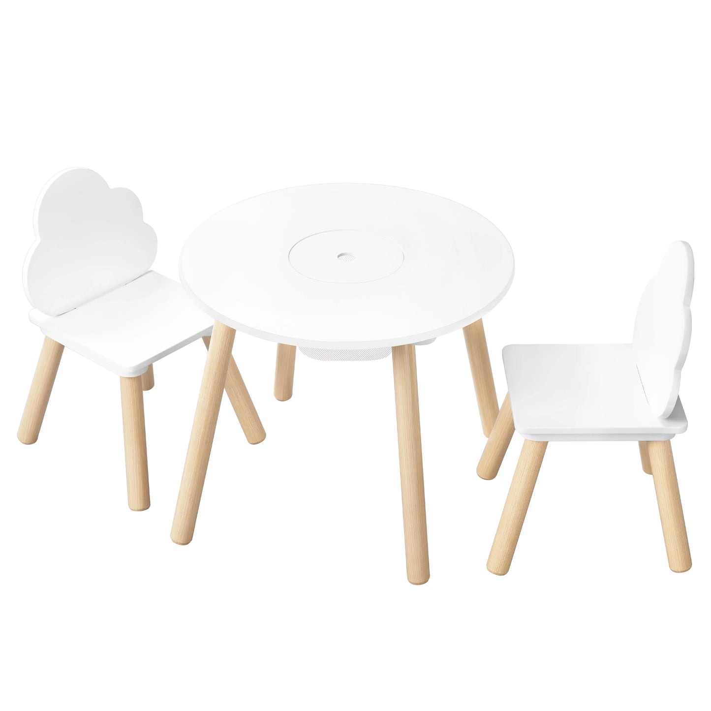 Bird _Children's Table with 2 Chairs Cloud Backrest Solid Wood Legs for Toddlers