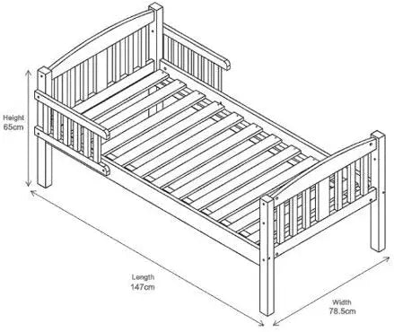 Bird_ White Solid Wooden Junior Toddler Kids Bed Montana with Foam Mattress and Safety Wooden Barrier (147 x 87.5 cm)