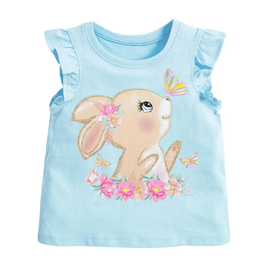 Little one_  Lovely Rabbit Summer Blue Short Sleeves T-shirt
