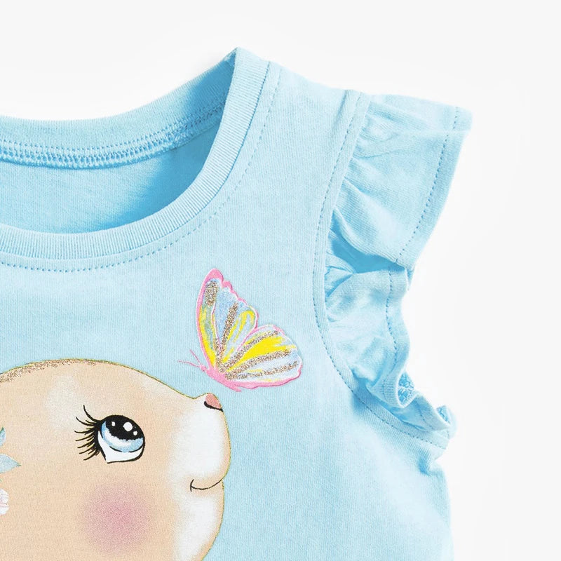 Little one_  Lovely Rabbit Summer Blue Short Sleeves T-shirt