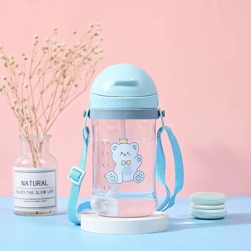 Joy_350ml Baby Bottles Drinking Cup Feeding Bottle with Straw Gravity Ball Wide-Caliber Kids Drinking Milk Water Dual-Use Bottle