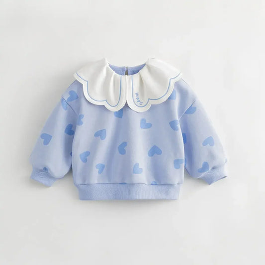 JOY _Baby Girls Lapel Collar Jacquard Print Sweatshirts for Spring & Autumn