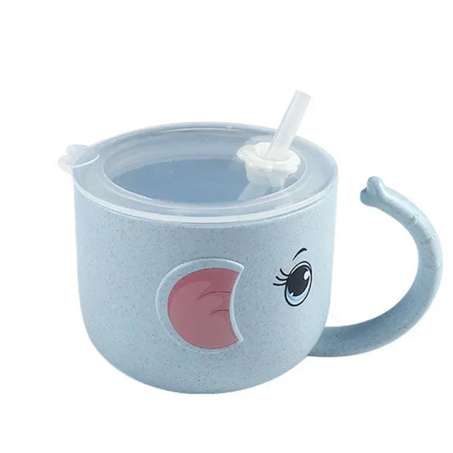Bird_Baby Learning Water Cup Cartoon Elephant Shape Water Glass Leak-proof Baby Water Cup Bottle With Straws Children's Training Cup