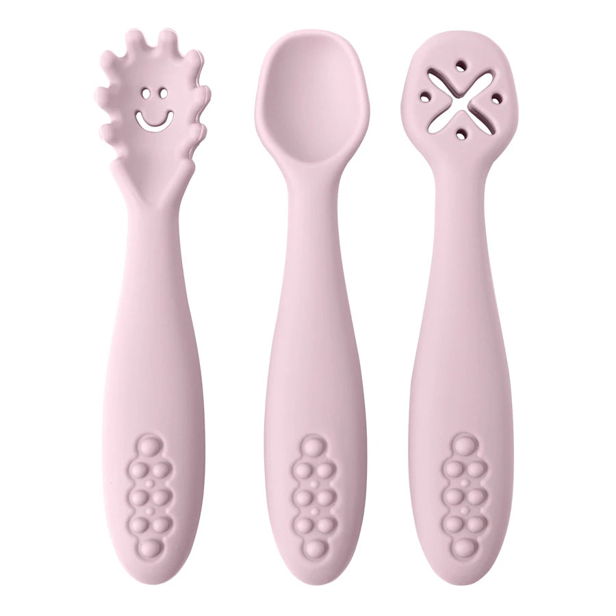 Joy_3PCS Silicone Spoon Fork For Baby Utensils Set Feeding Food Toddler Learn To Eat Training Soft Fork Cutlery Children's Tableware