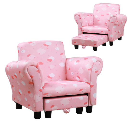 Bird _Toddler Chair Wood Frame with Footrest Anti-Slip Legs High Back Arms for Bedroom Playroom Cute Cloud Star