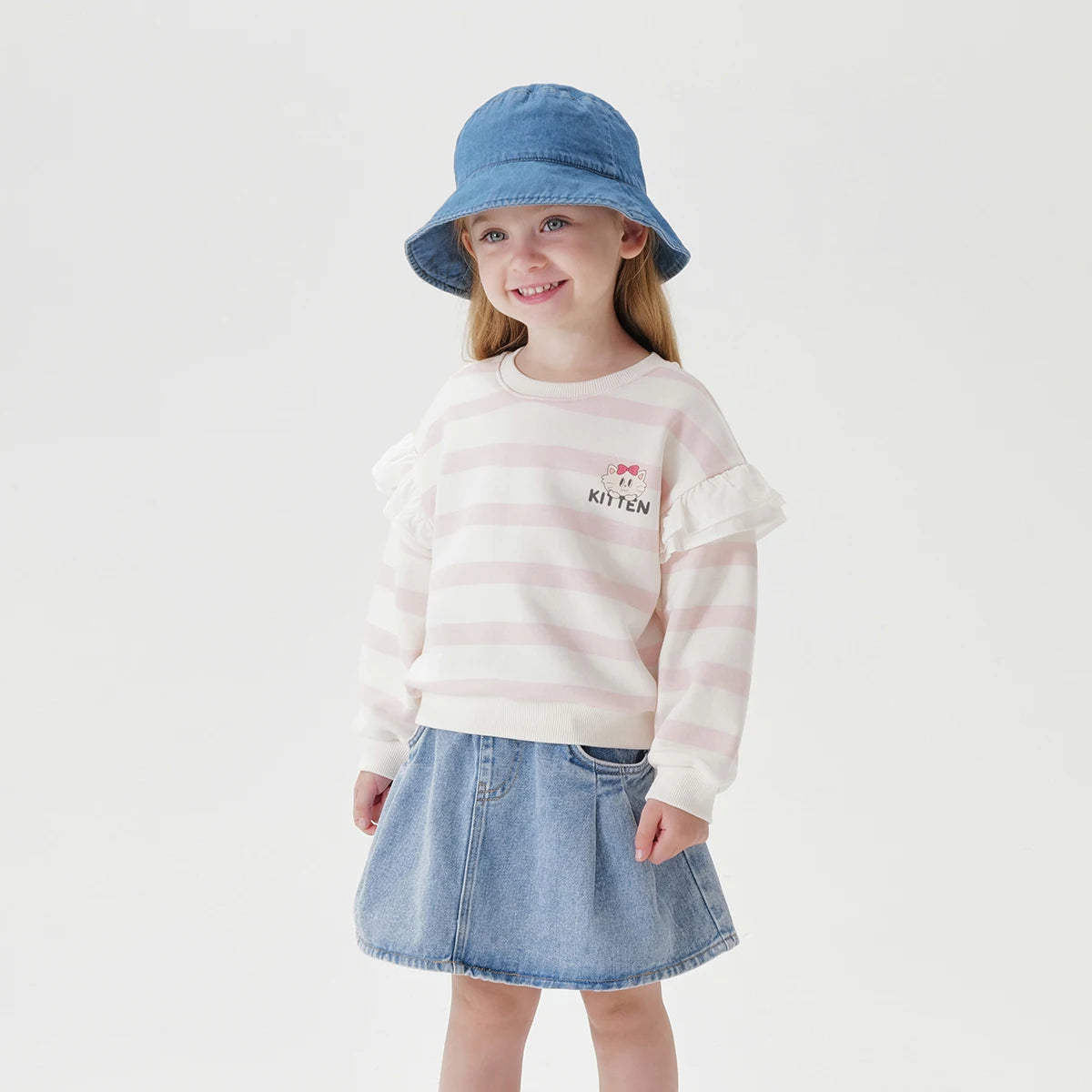 JOY_ Girls Fashions Sweet Lace Sleeve Soft Stretchy Stripe Sweatshirt