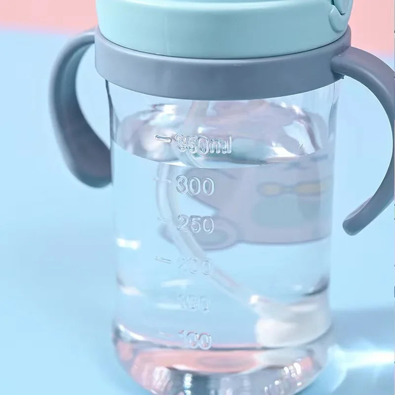 Joy_350ml Baby Bottles Drinking Cup Feeding Bottle with Straw Gravity Ball Wide-Caliber Kids Drinking Milk Water Dual-Use Bottle