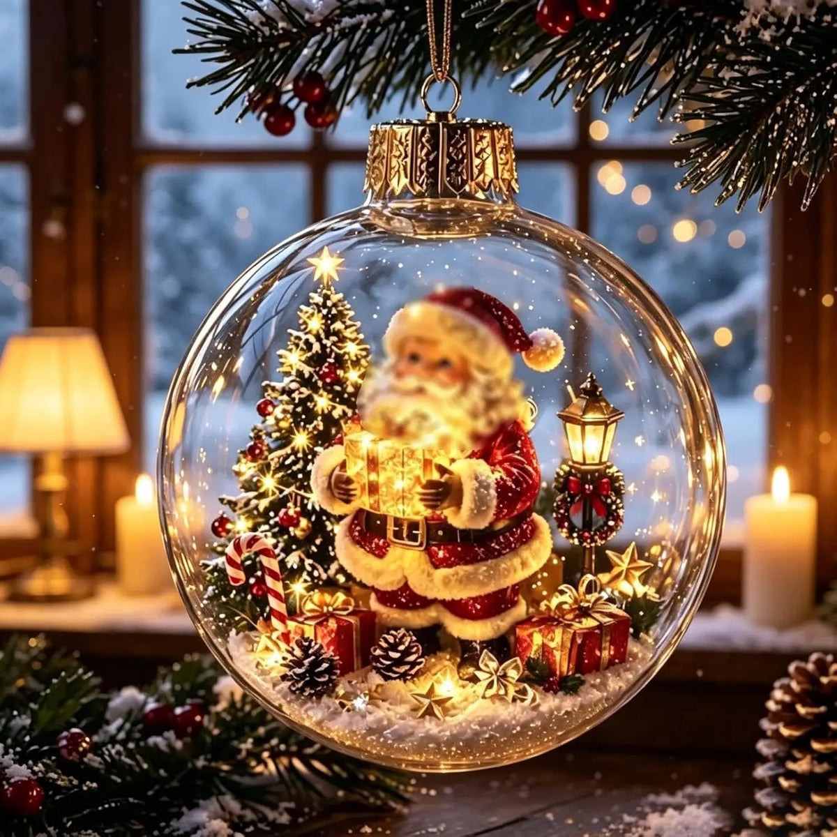 3D Christmas Snow Globe Ornament Xmas Tree Santa Snowman