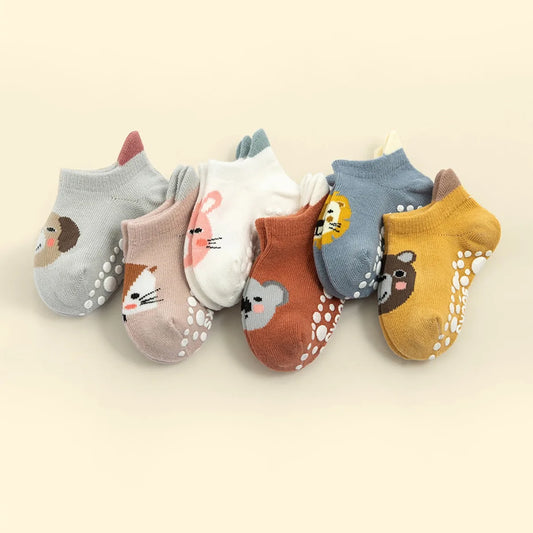 JOY_6 Pairs/Lot Cotton Baby Anti-slip Boat Socks For Boys& Girls Low Cut Floor Kids Toddler Sock With Rubber Grips For 0-5Years