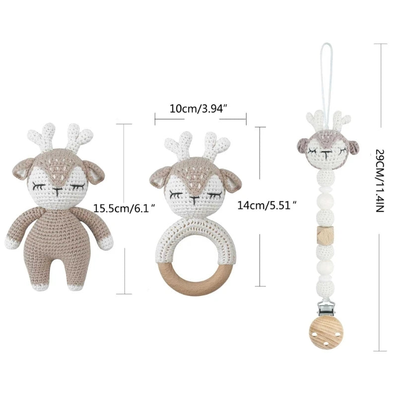Joy_ Baby Pacifier Clips Teething Bracelets Crochet Elk Soother Holder Chain