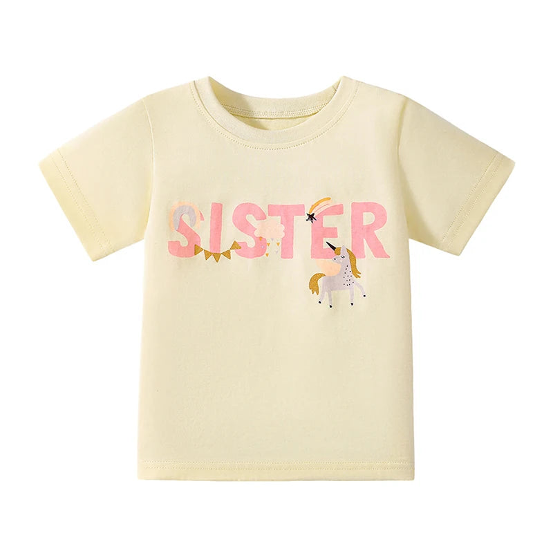 Little one_ Baby Girls Children's Clothing  Summer Clothes Toddler Lotus Leaf SleeveCartoon Ballet T Shirts