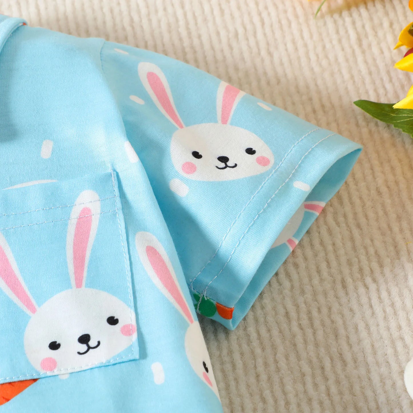SUNNY_Boys Polo Shirts Short Sleeve Blue Cartoon Rabbit Print Kids Tops