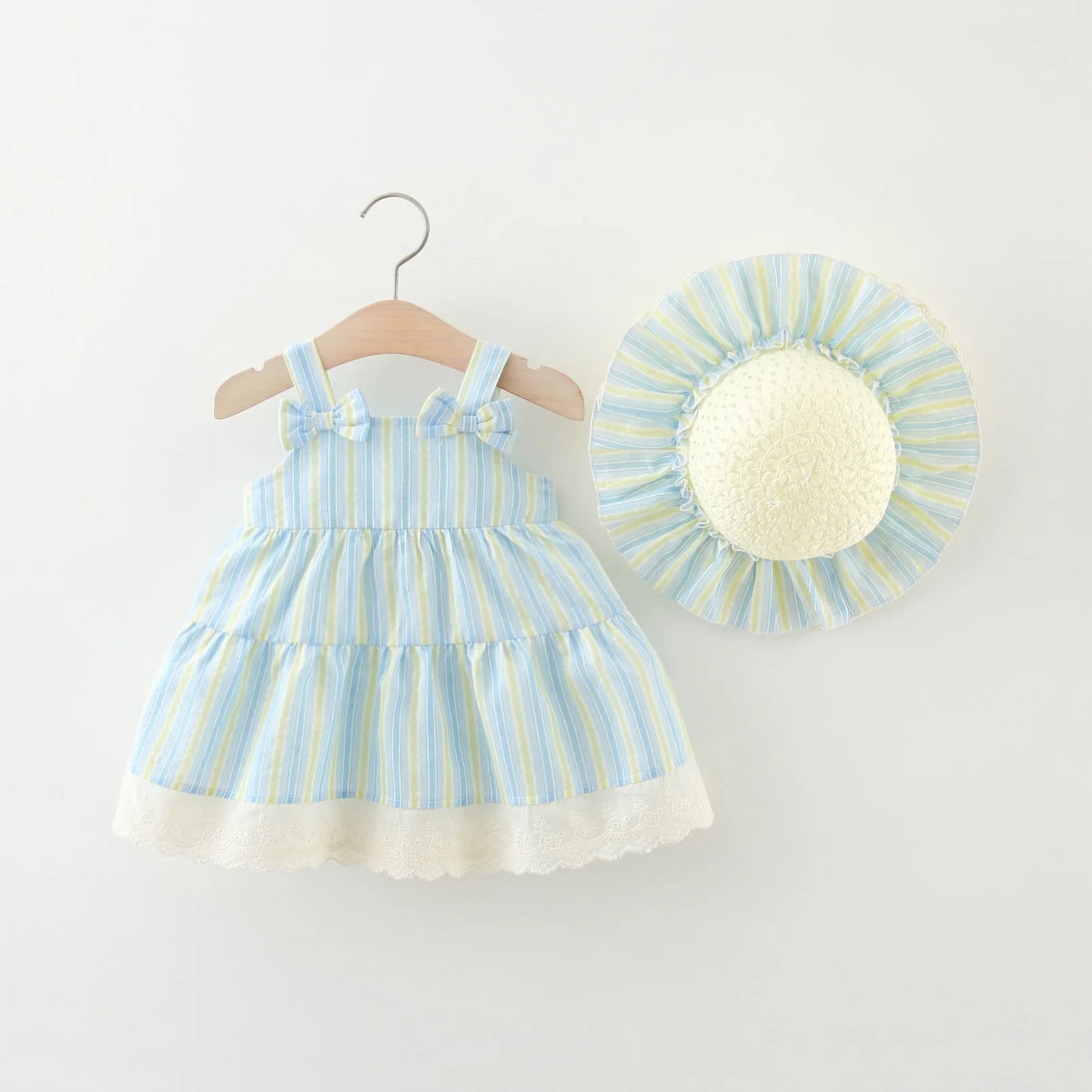 Summer  Bow Baby Girl Dress, Hat