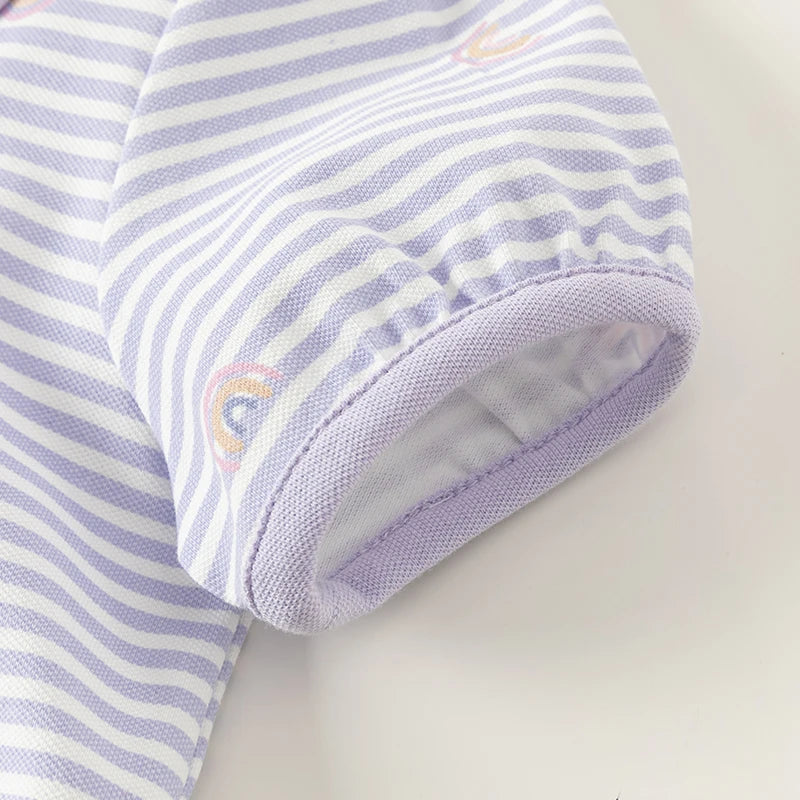 Little one_ Girls Short Sleeved Polo Shirt with Lapel T-shirt Summer Children's Clothing Kid Rainbow Print Top