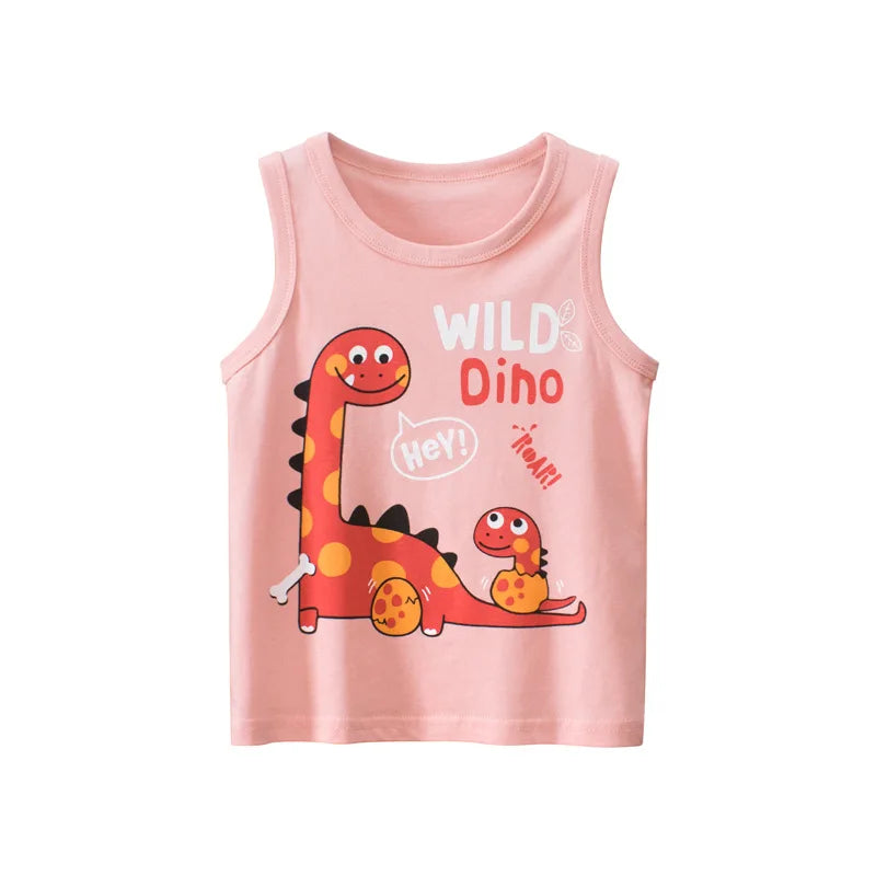 JOY_ Children Vests for girls &boys Clothing 100% Cotton Dinosaur Cartoon Sport Causal Tank Tops
