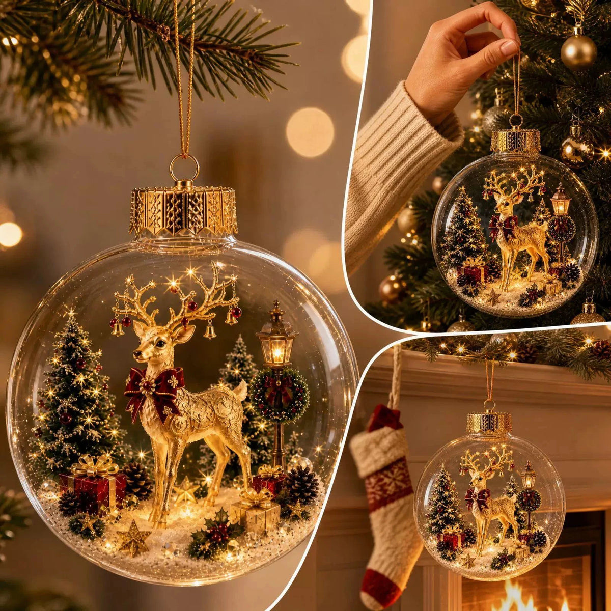 3D Christmas Snow Globe Ornament Xmas Tree Santa Snowman