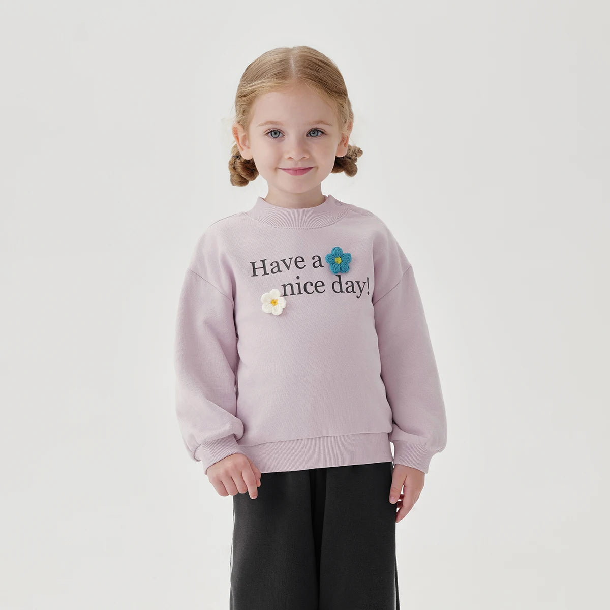 MARY_ Girls 3D Flower Loose Long Sleeve Sweatshirt