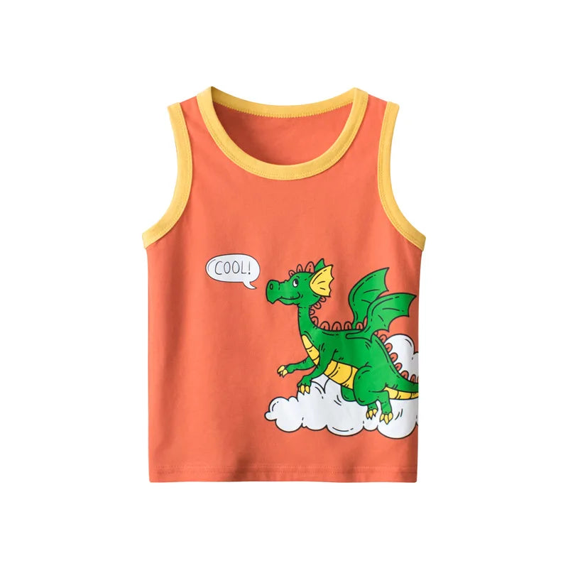 JOY_ Children Vests for girls &boys Clothing 100% Cotton Dinosaur Cartoon Sport Causal Tank Tops