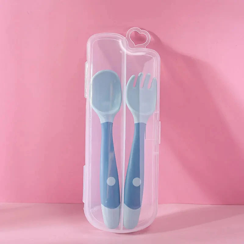 Little one_Bendable Twist Baby Fork And Spoon Set Learn To Eat Training Tableware Silicone PP Soft Spoon Soft Bendable