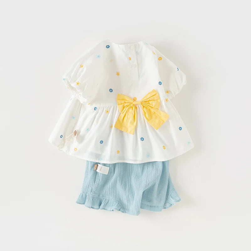 Two-Piece Girls Flower Thin Top Shorts Set
