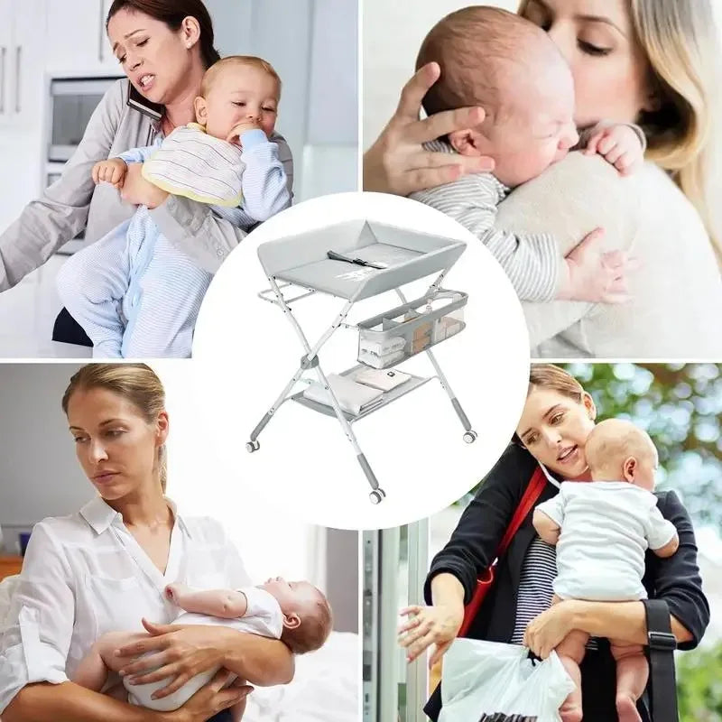 Baby land _Portable Baby Changing Table for Nursery Height Adjustable Foldable Diaper Table with Swivel Wheels Drying Rack Large Storage