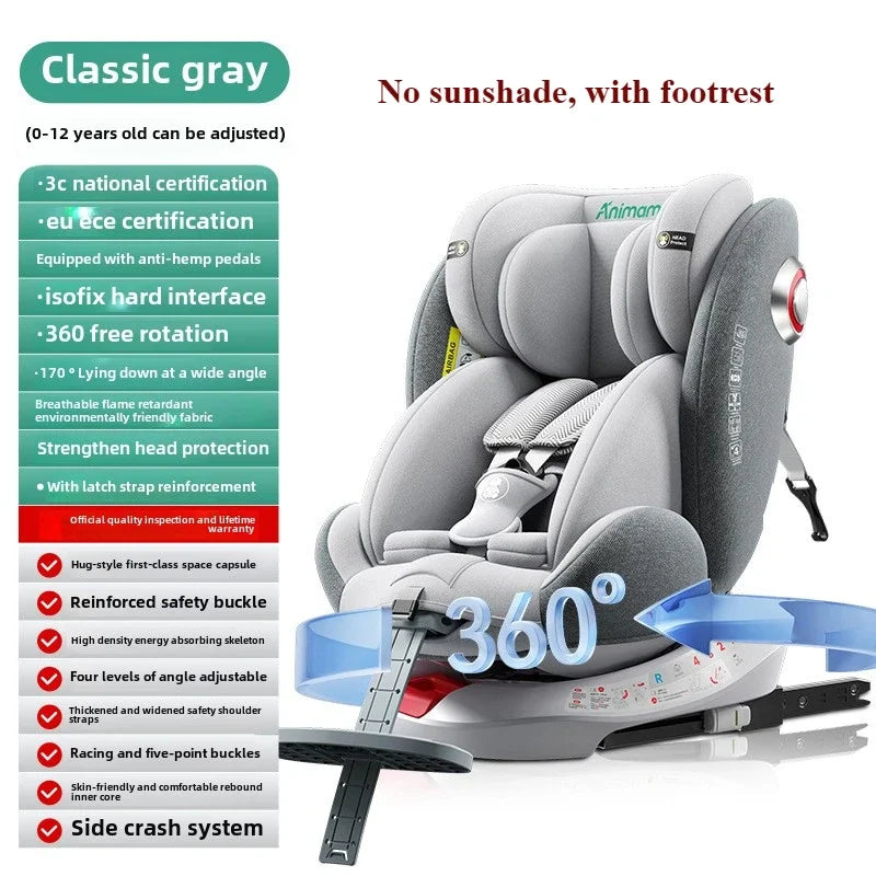 Little one _360° Rotating Child Car Safety Seat 0-12 Years Old Growth Safety Seat with Footrest and Sunshade ISOFIX Steel Interface