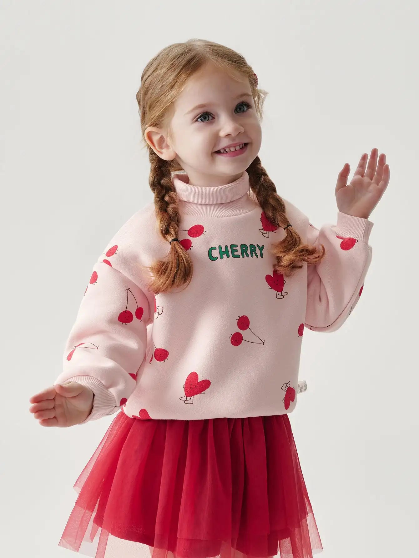 PRETTY_ Girls Cartoon Printed Padded Ribbed High Neck Sweatshirt