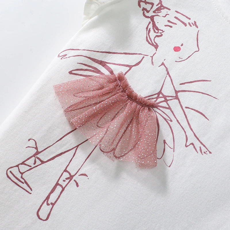 Little one_ Baby Girls Children's Clothing  Summer Clothes Toddler Lotus Leaf SleeveCartoon Ballet T Shirts