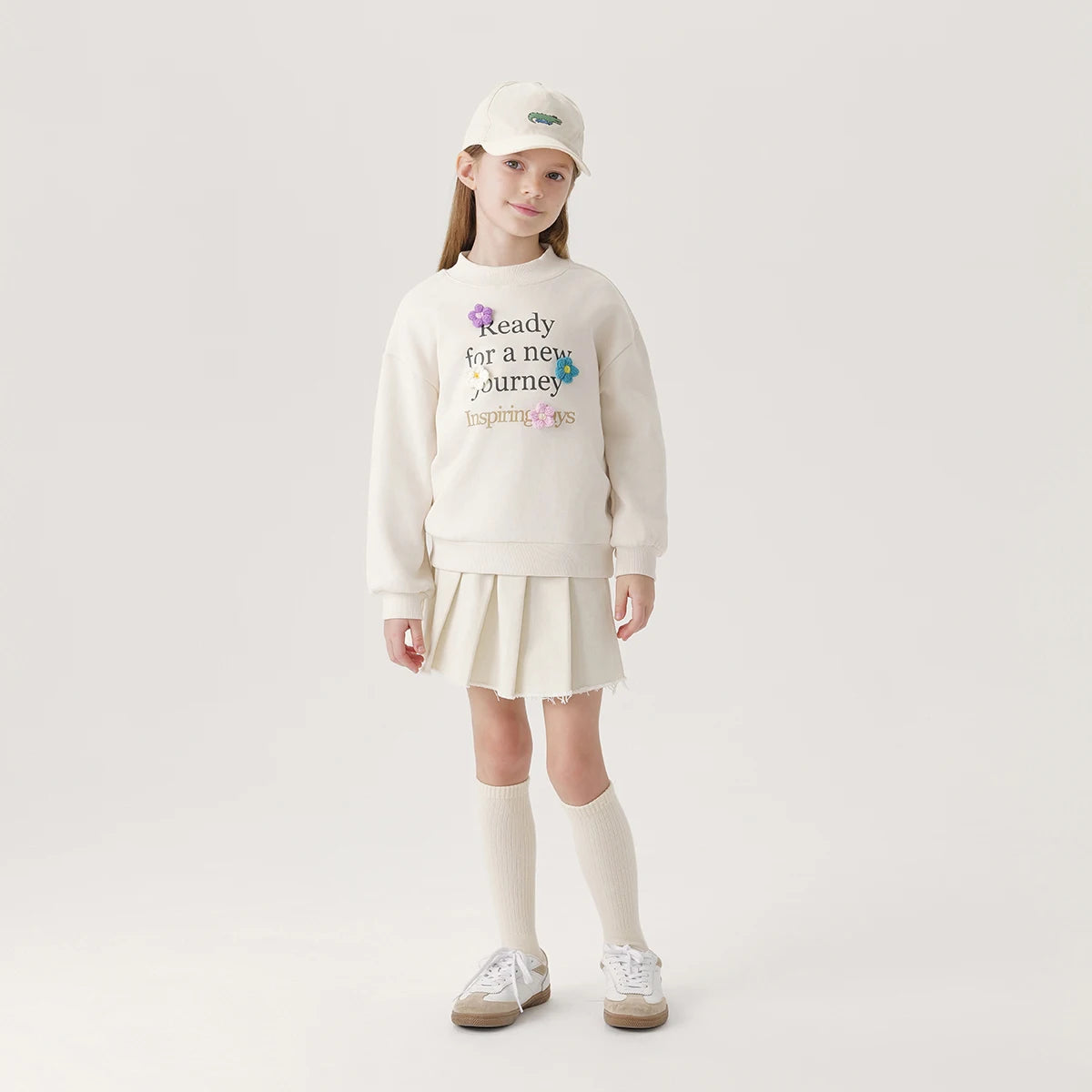 MARY_ Girls 3D Flower Loose Long Sleeve Sweatshirt