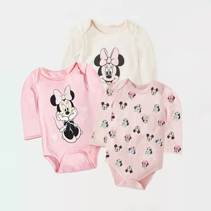 3Pcs Lovely Infant Minnie Printed Bodysuits