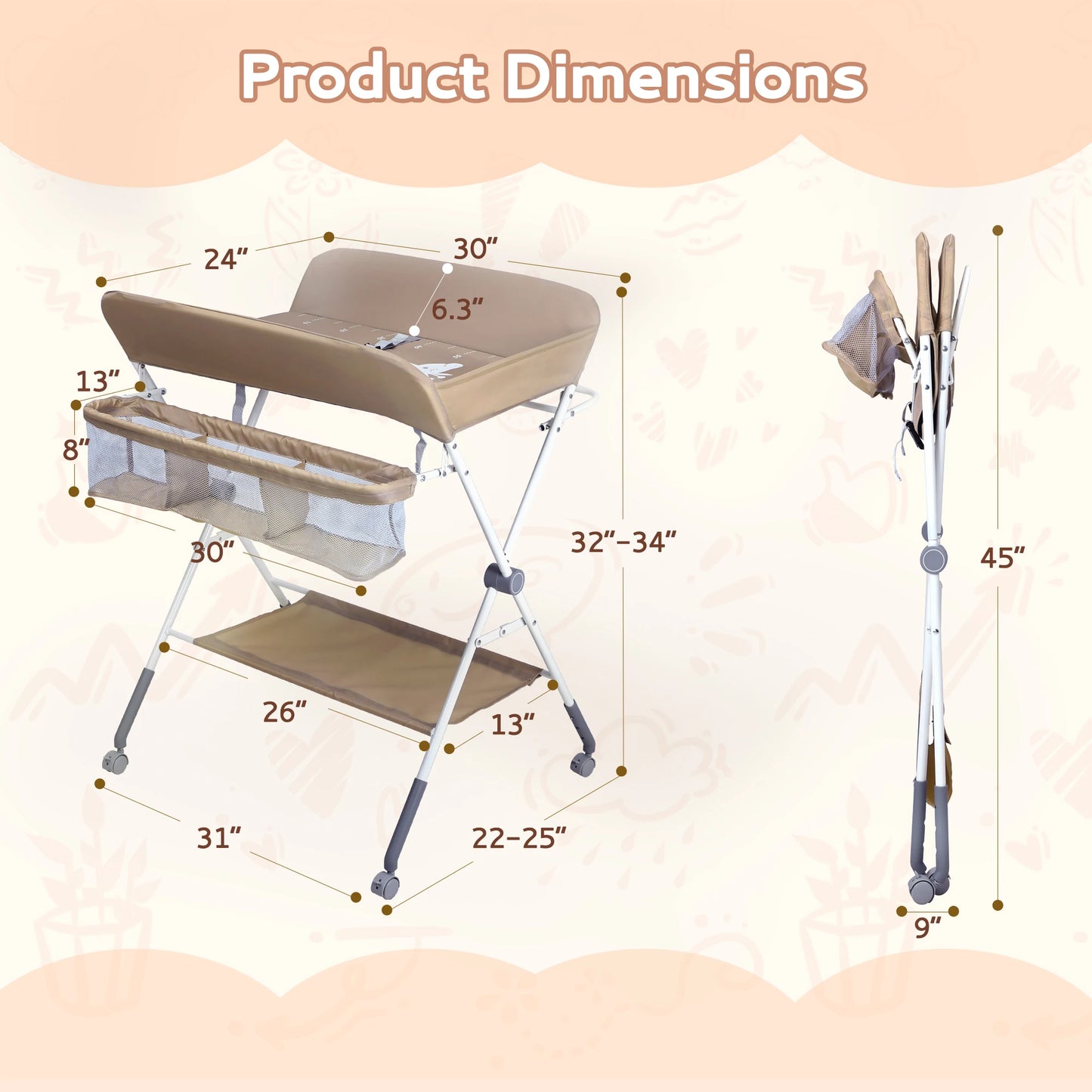 Joy _Portable Baby Changing Table with Wheels, Foldable Changing Station, Waterproof Height Adjustable Changing Table