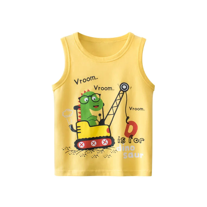 JOY_ Children Vests for girls &boys Clothing 100% Cotton Dinosaur Cartoon Sport Causal Tank Tops