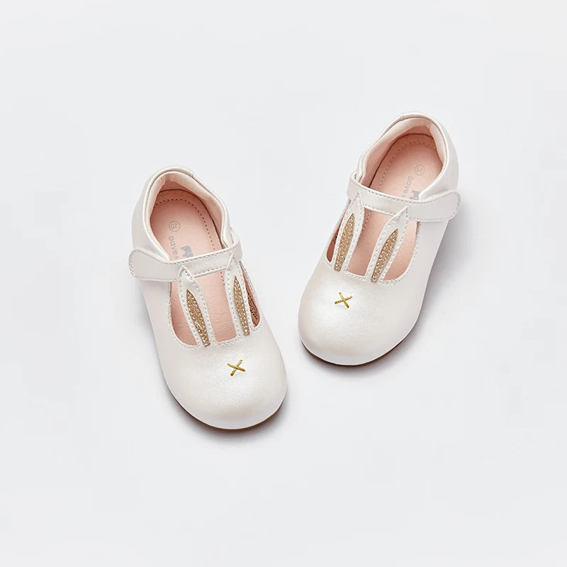 JOY_ Girl's Princess Autumn Leather White Rabbit Ears Design Kids Shoes R