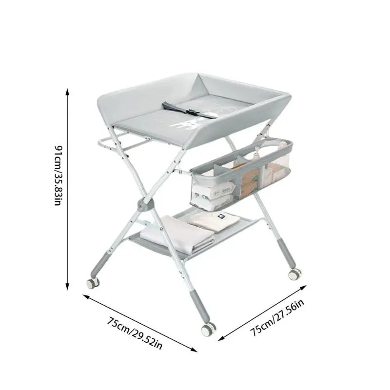 Baby land _Portable Baby Changing Table for Nursery Height Adjustable Foldable Diaper Table with Swivel Wheels Drying Rack Large Storage